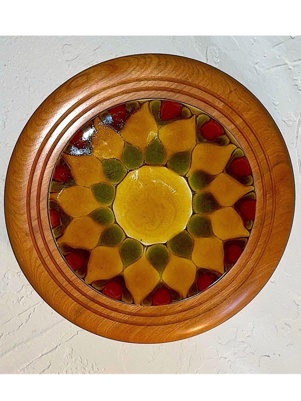 Vintage Circa 1960 beautiful MCM Wood Tile Trivet Woodbury Vermont wall decor
